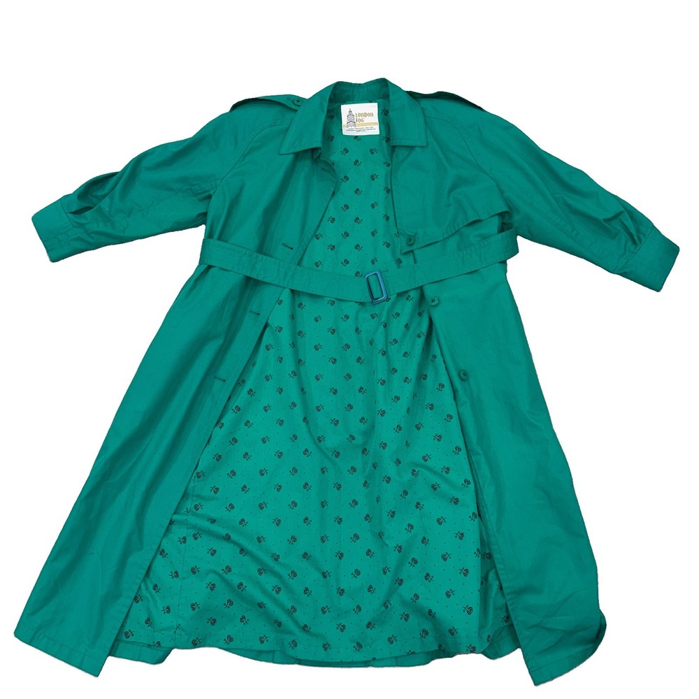 VTG London Fog Women's 4 PET. Turquoise All Weather Trench Coat Belted